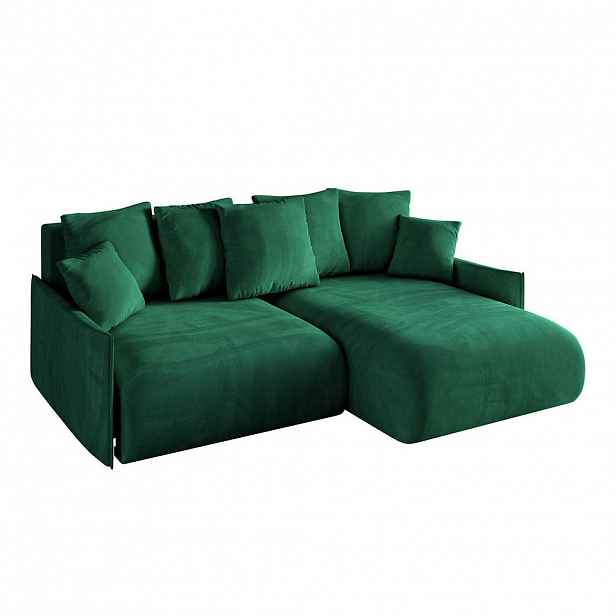 ALTDECOR ROHOVÁ SEDACÍ SOUPRAVA s otomanem vpravo ONESK-L -v1 216x177x72 tmavě zelený velur