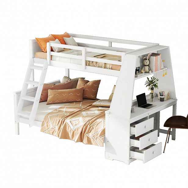 CHICFURN PATROVÁ POSTEL 90/200 cm & 140/200 cm v bílé barvě se stolem a úložným prostorem