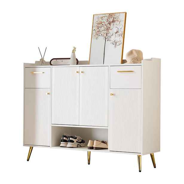 EVRYAE BOTNÍK Skříň se 2 zásuvkami, 4 dvířky a otevřenou přihrádkou, MDF vysoké nohy moderní design