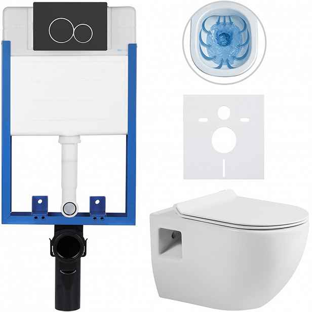 Kompletní WC set Profi/Dure - bílá lesklá - WC tlačítko Duo/Černá matná - pro zazdění - 51x35 cm