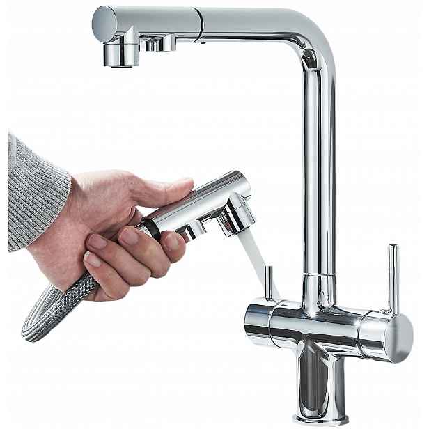 Kuchyňská Baterie Třícestná Filtr Proud Vytahovací Sprcha Chrom