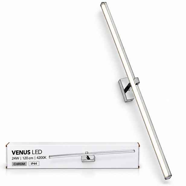 Koupelnové nástěnné svítidlo Venus 24W 120 cm chromové Led zrcadlo 4200K IP44 1640lm