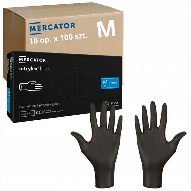 Nitrilové rukavice černé Mercator Nitrylex Black vel. M 1000 ks