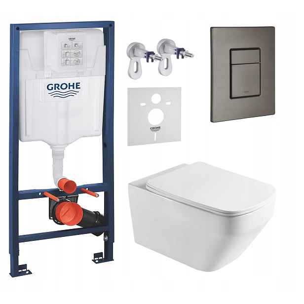 Podomítkový Wc set Grohe s mísou Naron, tlačítko Grafit, kartáčovaný Fresh