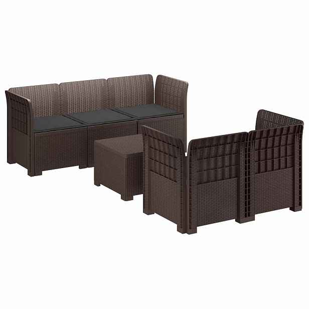 vidaXL 5-místné Zahradní Sofa s Polštáři ve Vzhledu Ratan PP Hnědá