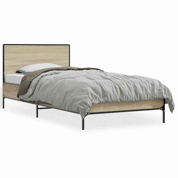 vidaXL Rám postele dub sonoma 90 x 190 cm kompozitní dřevo a kov