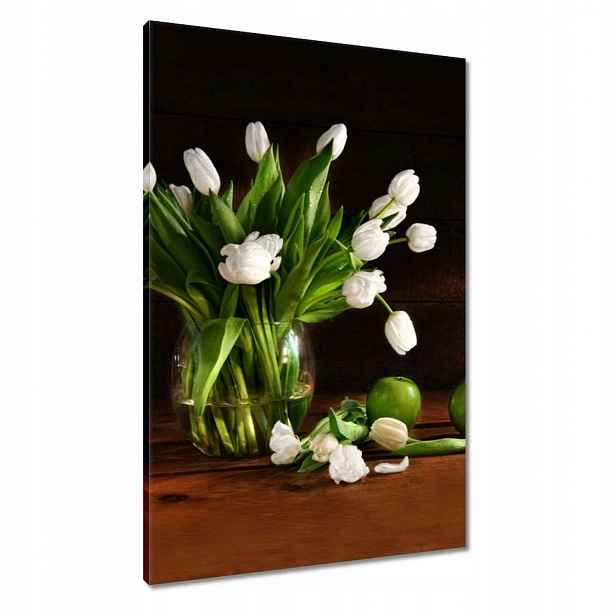 Obrazy 60x90 Bílé tulipány Tmavé pozadí