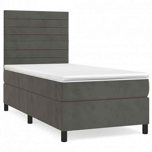 vidaXL Box spring postel s matrací tmavě šedá 90x200 cm samet