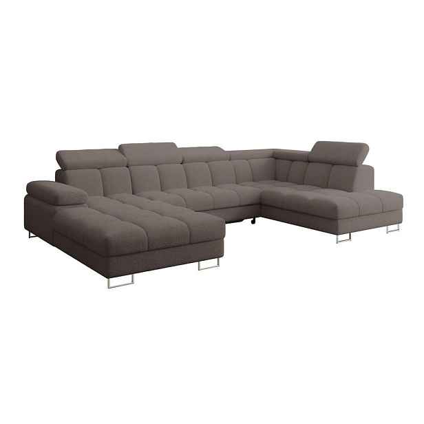 ALTDECOR SEDACÍ SOUPRAVA s funkcí spaní a úložným prostorem, otoman vpravo COMA U 345x203x79 hnědá buklé
