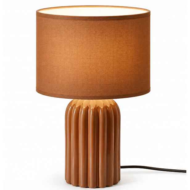 Noční lampa keramická klasická rýhovaná hnědá 38 cm