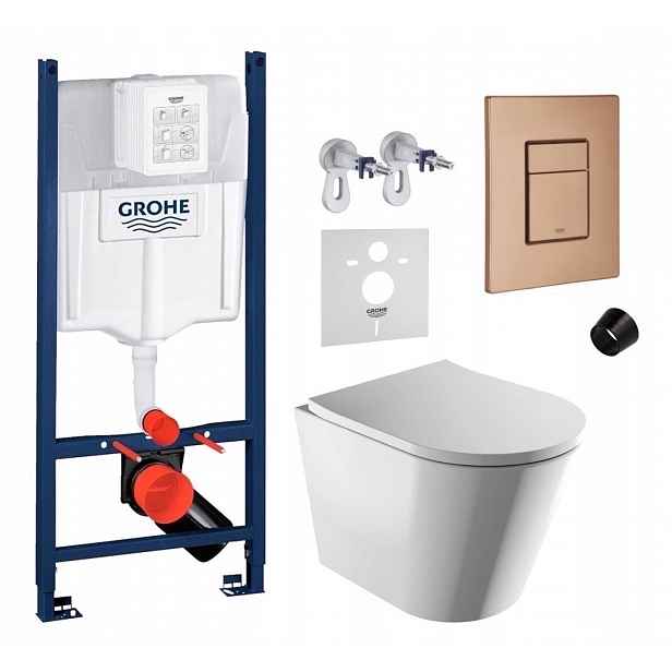 Sada Wc Rám Grohe Rapid s miskou Tampa tlačítko kartáčovaná měď