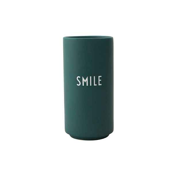 Tmavě zelená porcelánová váza Design Letters Smile, výška 11 cm