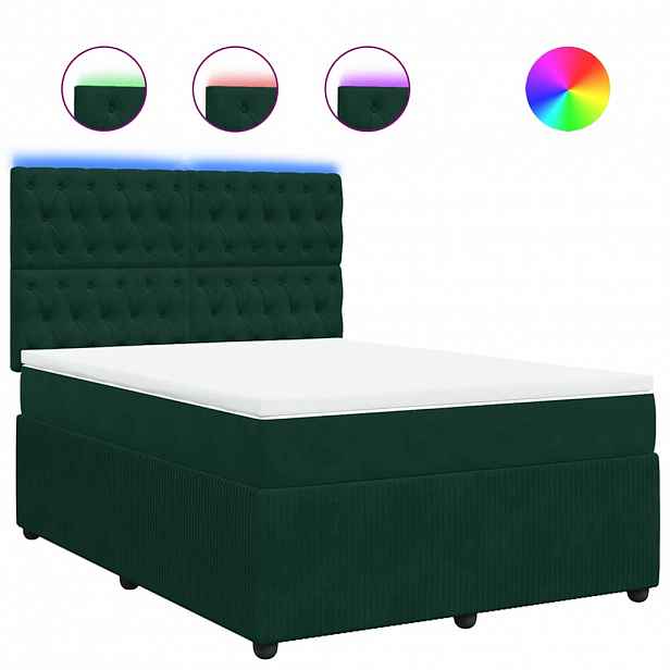 vidaXL Box spring postel s matrací tmavě zelená 160x200 cm samet