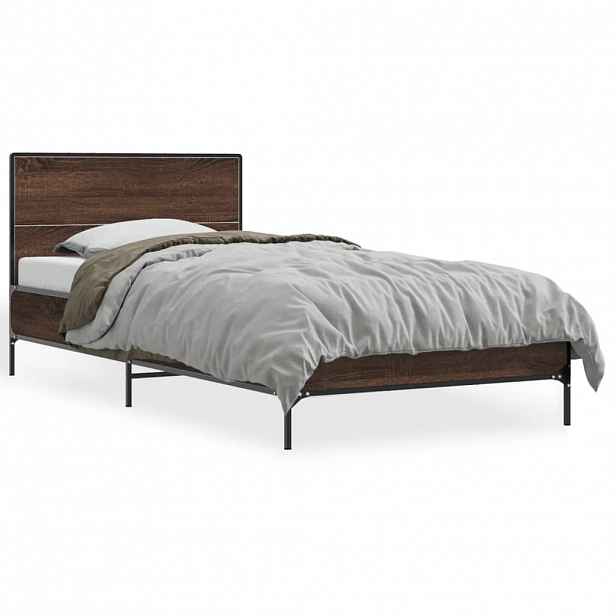 vidaXL Rám postele hnědý dub 90 x 190 cm kompozitní dřevo a kov