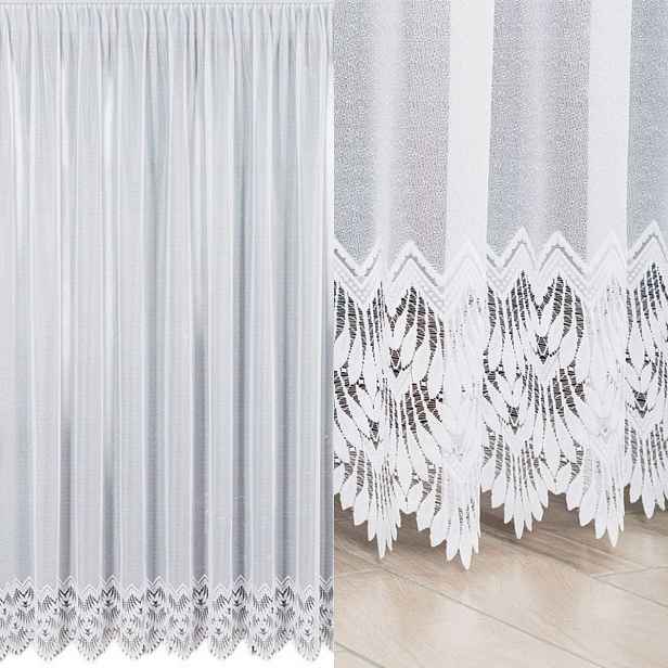 Elegantní záclona 300×250 cm, dekorativní spodní část, imitace gipiury, hotová