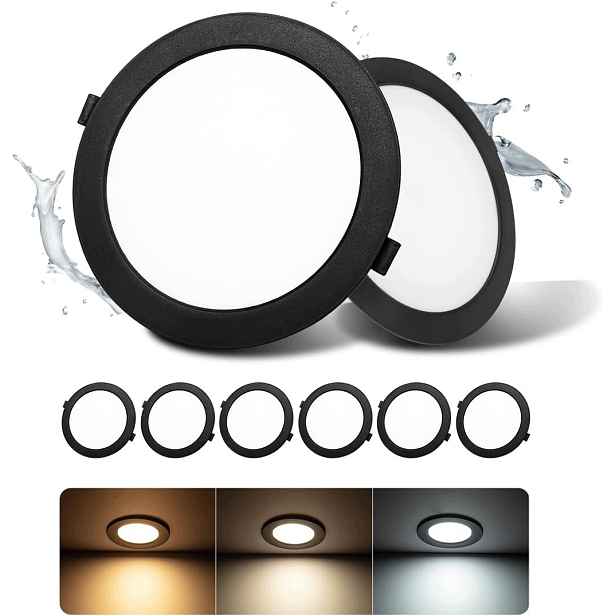 Led stropní očko 16W IP44 3CCT Černé Grebeam 6 ks