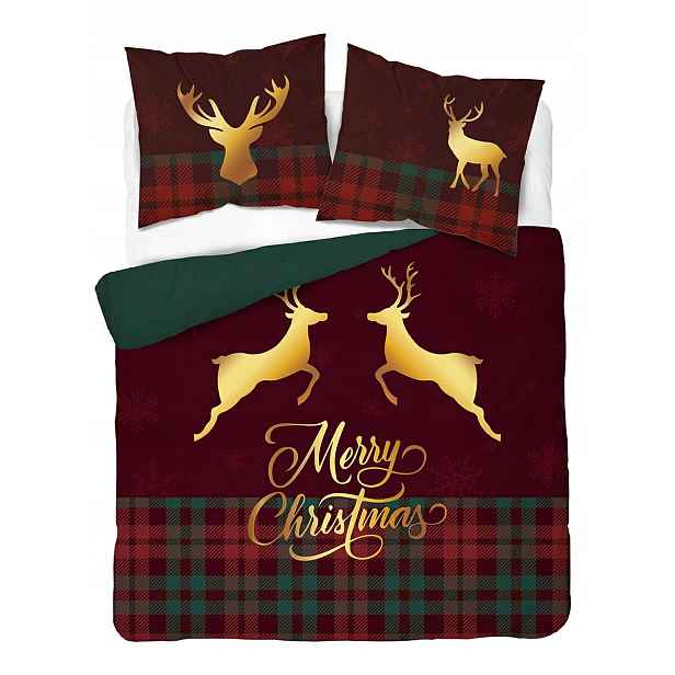 Povlečení Merry Christmas 220x200 – sobí kostkovaný vzor