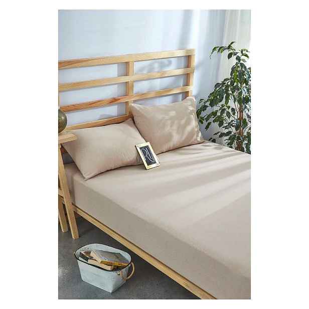 Béžové napínací bavlněné prostěradlo a povlak na polštář v sadě 180x200 cm – Mila Home
