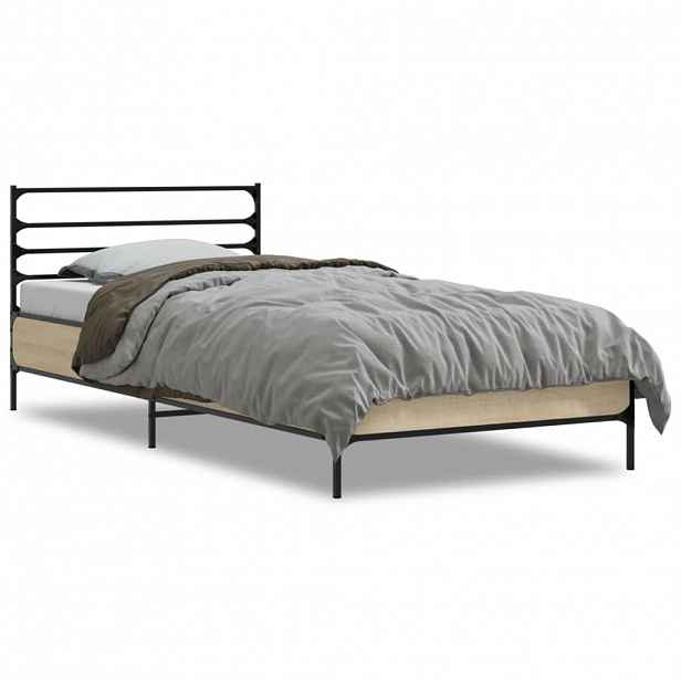 vidaXL Rám postele dub sonoma 90 x 200 cm kompozitní dřevo a kov