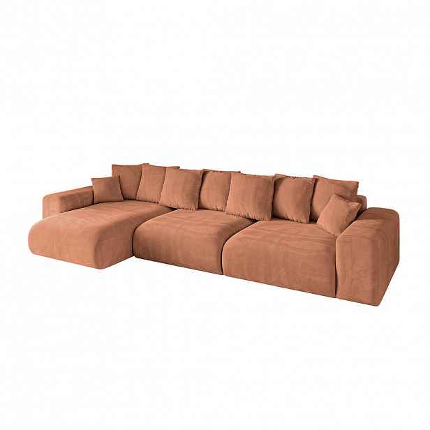 ALTDECOR ROHOVÁ SEDACÍ SOUPRAVA s otomanem vlevo ESKAR-L22 364x176x72 korálový velur