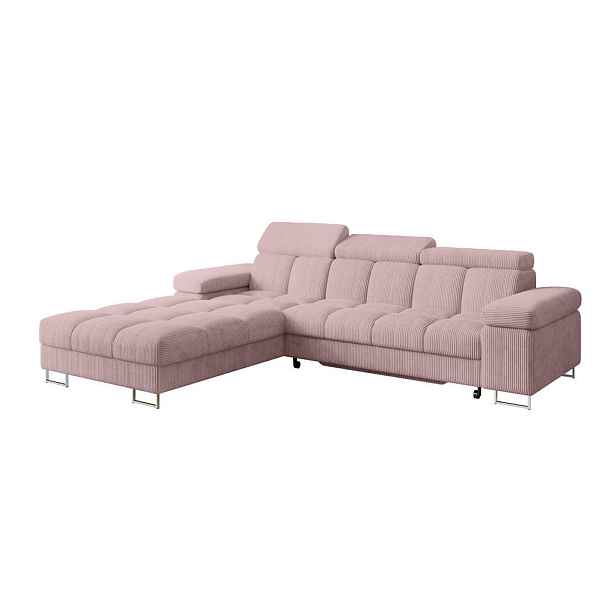 ALTDECOR ROHOVÁ SEDAČKA s funkcí spaní, otoman vlevo COMA L 271x203x79 růžová manšestr