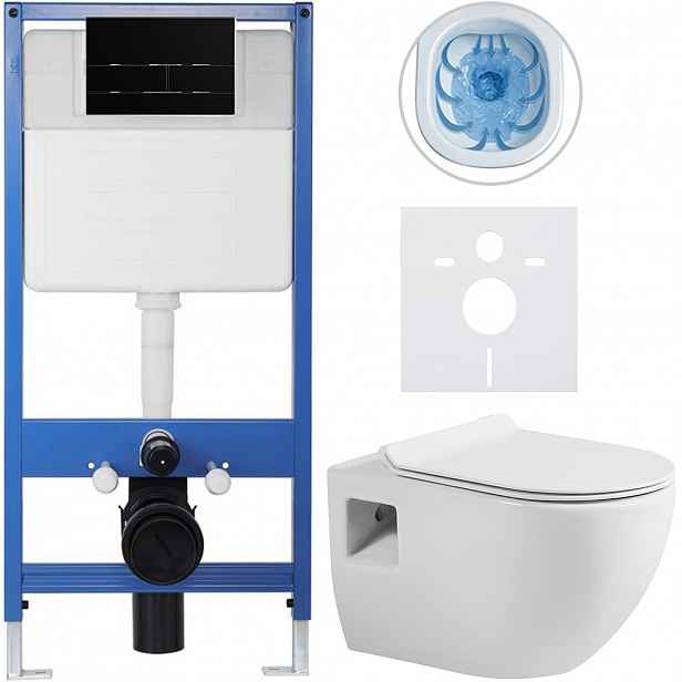 Kompletní WC set Profi/Dure - bílá lesklá - WC tlačítko Line/Černá lesklá - předstěnová instalace - 51x35 cm