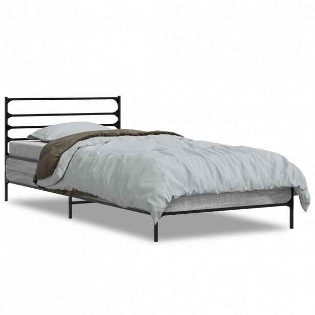vidaXL Rám postele šedý sonoma 90 x 200 cm kompozitní dřevo a kov
