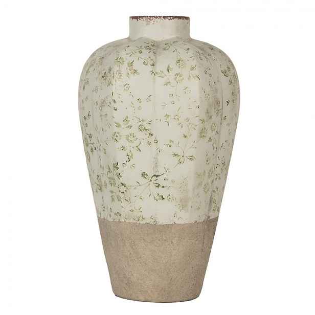 Béžová keramická váza se zelenými květy Jenia L - Ø 24*38 cm Clayre & Eef