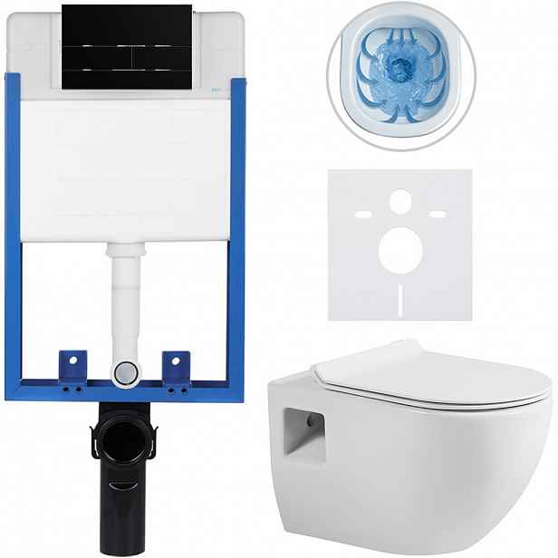 Kompletní WC set Profi/Dure - bílá lesklá - WC tlačítko Line/Černá lesklá - pro zazdění - 51x35 cm