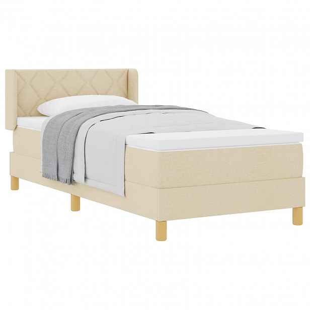 vidaXL Postel s boxspringem s čelo Krémová 190 x 90 cm textil