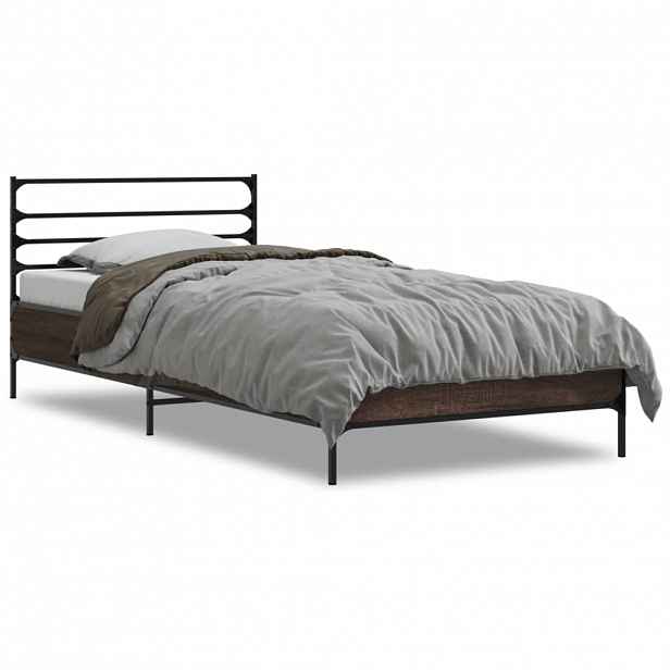 vidaXL Rám postele hnědý dub 90 x 200 cm kompozitní dřevo a kov