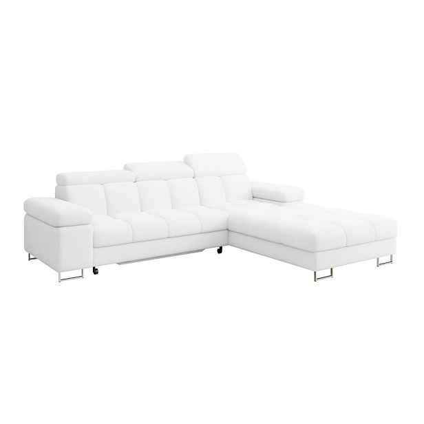 ALTDECOR ROHOVÁ SEDAČKA s funkcí spaní, otoman vpravo COMA L 271x203x79 bílá buklé
