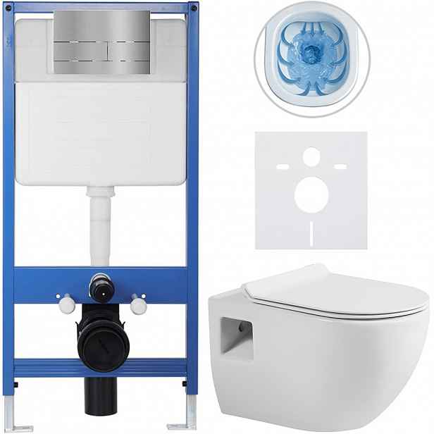 Kompletní WC set Profi/Dure - bílá lesklá - WC tlačítko Line/Nerez - předstěnová instalace - 51x35 cm