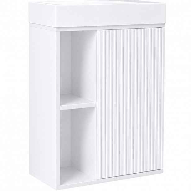 Umyvadlová skříňka pro WC Sofia - bílá matná + umyvadlo z lit. mramoru Sofia - bílá lesklá - 50x70x25 cm