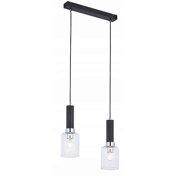 Jupiter Tuluza Závěsná lampa černá 44 cm chrom, 2xE27 15W, skleněné stínítko