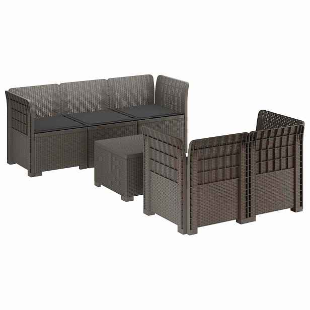 vidaXL 5-místné Zahradní Sofa s Polštáři ve Vzhledu Ratan PP