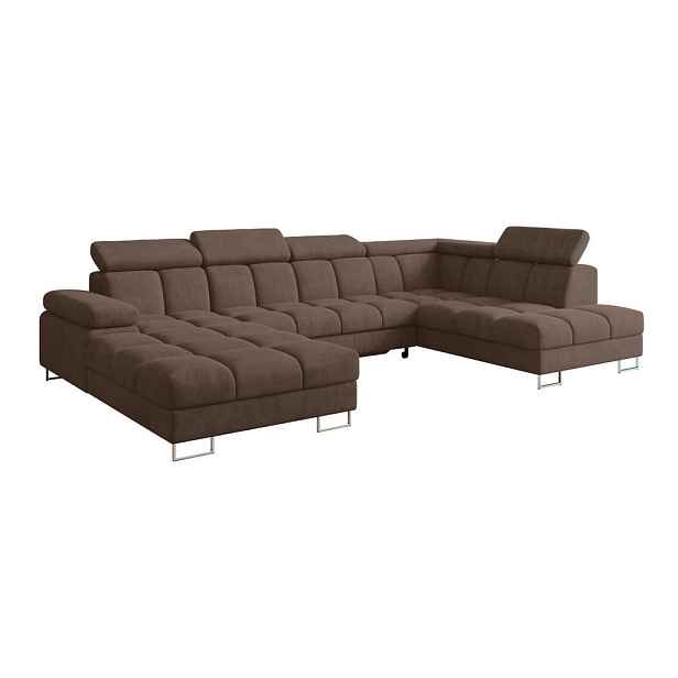 ALTDECOR SEDACÍ SOUPRAVA s funkcí spaní a úložným prostorem, otoman vpravo COMA U 345x203x79 hnědá velur
