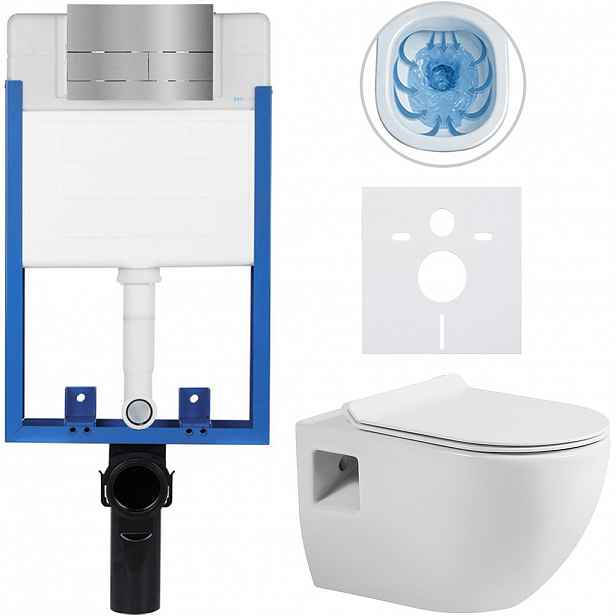 Kompletní WC set Profi/Dure - bílá lesklá - WC tlačítko Line/Nerez - pro zazdění - 51x35 cm