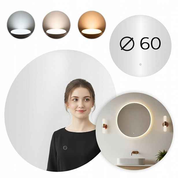 Zrcadlo 60 cm kulaté dotykové 3 barvy ModernHome