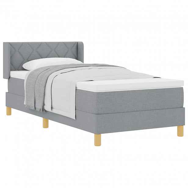 vidaXL Postel s boxspringem s čelo Světle šedá 200 x 90 cm textil