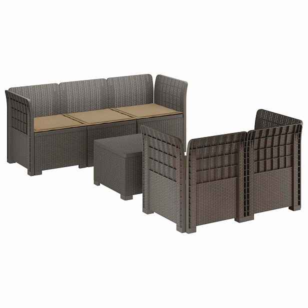 vidaXL 5-místné Zahradní Sofa s Polštáři ve Vzhledu Ratan PP