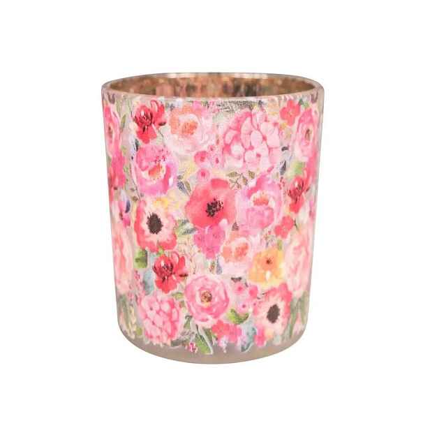 Barevný skleněný svícen s květy Fleury Poppy S - Ø 7*8 cm Mars & More
