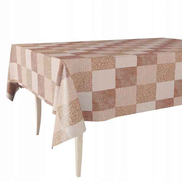 Cerata Hrubý Ubrus Z Ceraty Béžová Hnědá Mřížka Čtverce 140x450