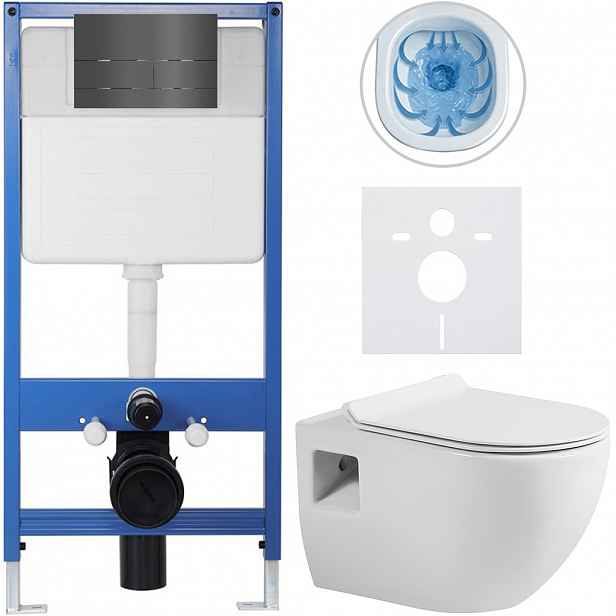 Kompletní WC set Profi/Dure - bílá lesklá - WC tlačítko Line/Tmavě šedá - předstěnová instalace - 51x35 cm
