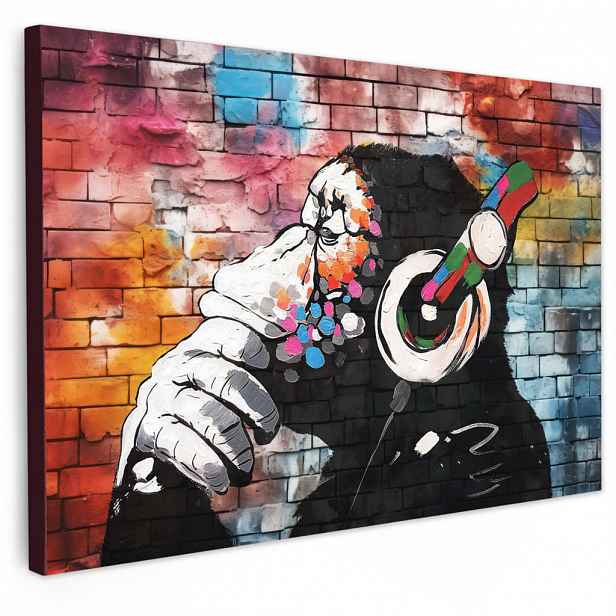 MuchoWow OBRAZ NA PLÁTNĚ Opice - Graffiti - Hudba 30x20 cm