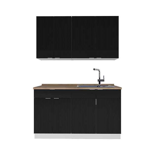 Vicco JEDNOTKOVÁ KUCHYNĚ Fame-Line Černý pruhovaný/bílý 140 cm , PD Dub