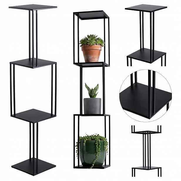 Vysoký Držák Na Květináč Stojící stojan na rostliny Černý Loft pro 4 květináče 117 cm