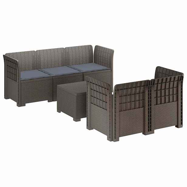 vidaXL 5-místné Zahradní Sofa s Polštáři ve Vzhledu Ratan PP