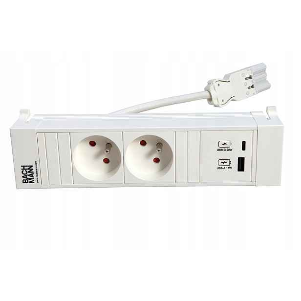 Bachmann Power FRAME,box pro 3 moduly,2x zásuvka CZ,zdroj 22W(USB A+C),bílý