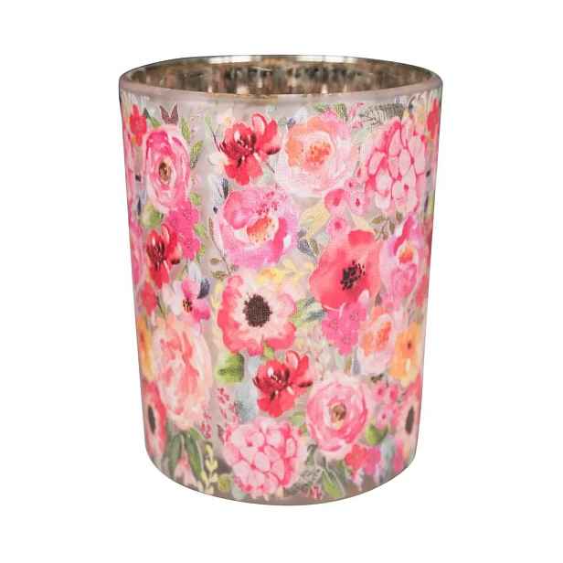 Barevný skleněný svícen s květy Fleury Poppy M - Ø 10*12 cm Mars & More